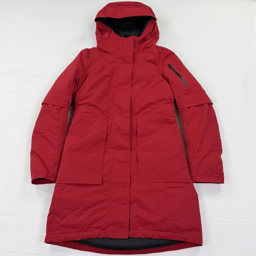Lululemon Red Goose Down Long Hooded Winter Parka Coat Women's Size 6